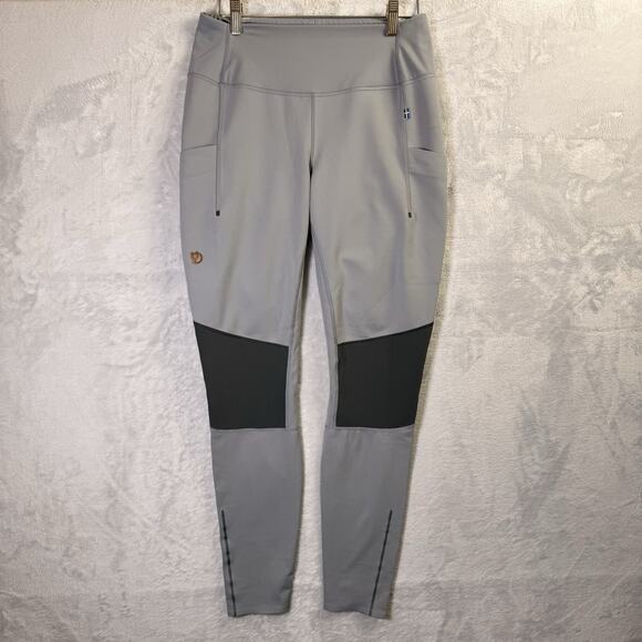 Fjallraven Pants - Women's Light Gray Activewear Leggings with Black Knee Panels